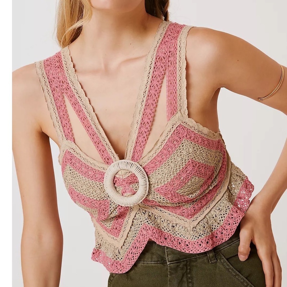 Anthropologie let me be Crochet Boho Festival O-Ring Bralette‎ Top M NEW